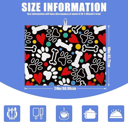 Dog Paw Bone Dish Drying Mat for Kitchen Counter Drying Pad Absorbent