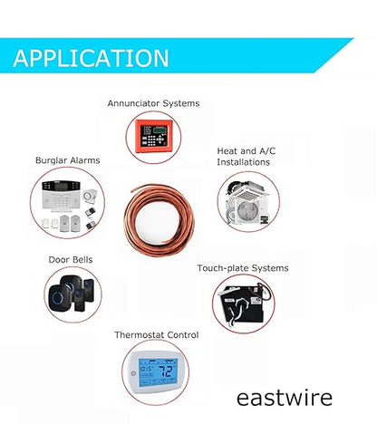 EASTWIRE 18/3 100ft Thermostat Wire, Solid Copper Wire, 18 Gauge Conductor