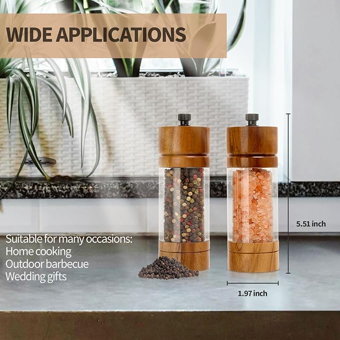 Salt and Pepper Grinder Set, Manual Salt Pepper Mills Grinders