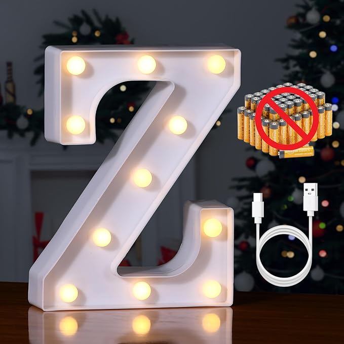 Foaky Rechargeable LED Letter Lights Sign Marquee Light Up Letters Sign for Night Light Wedding/Birthday Party Christmas Lamp Home Bar Decoration (Z)