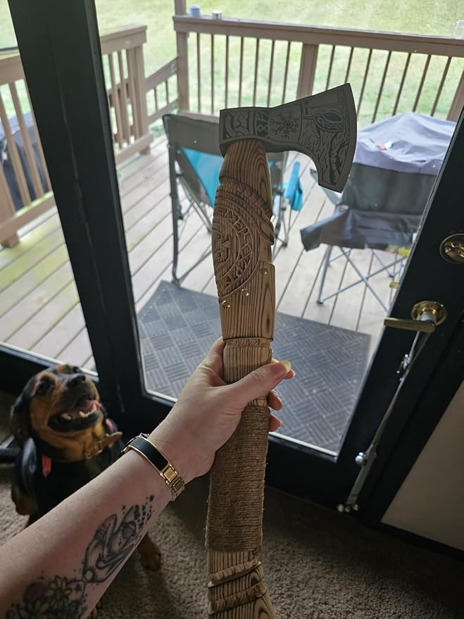 Hand Forged Viking Axe – Carbon Steel Blade with Ash Wood Handle and Leather Sheath, Camping, Hunting, Outdoor Hatchet Valhalla Ax, Medieval Axe, Authentic Norse Axe, Historical Gift for Men