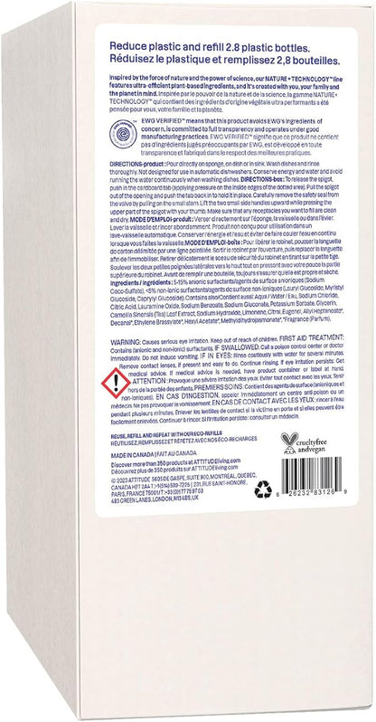 ATTITUDE Dish Soap Refill, EWG Verified, Plant-Based & Vegan Dishwashing Liquid, Naturally Derived, Pink Grapefruit, 67.6 Fl Oz