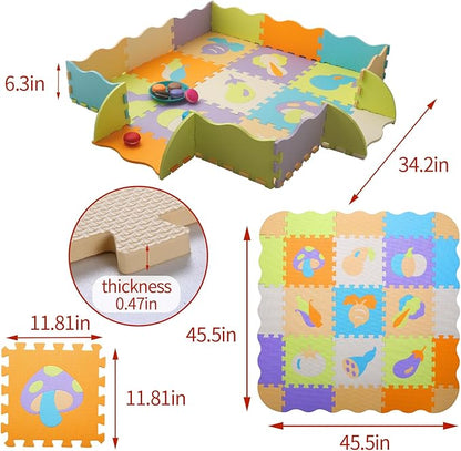 Coolcandy Baby Play Mat, 25Pcs Interlocking Puzzle Floor Mat, with Safety Fence - 0.4" Thick Non-Toxic EVA Foam Play Mat, for Infants & Toddlers 3-36 Months, Soft Puzzle Tiles for Play Areas
