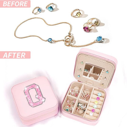 Personalized Jewelry Case for Women Girls - Fashion Mini Jewelry Boxes - Trendy Travel Jewelry Organizer with Initials Letter - Teen Gifts | Pink,Q