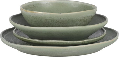Gibson Elite Island Cove 16 Piece (Service for 4) Plates and Bowls Reactive Glaze Organic Round Dishes Stoneware Ceramic Dinnerware Set -Green