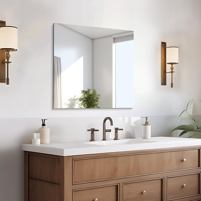 CILIBER Frameless Mirror, 24x24 inch Square Bathroom Mirrors