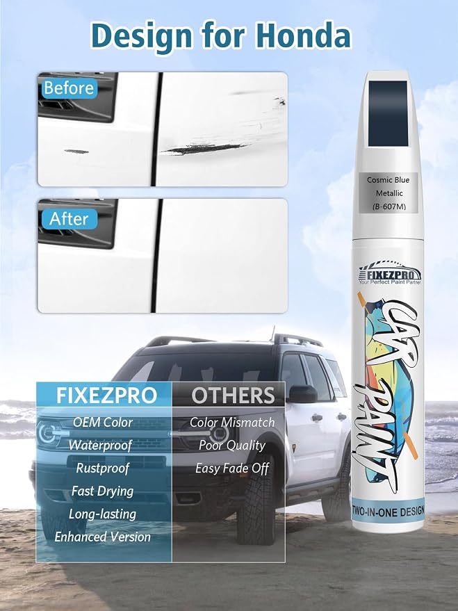 B-607M Cosmic Blue Metallic Car Touch Up Paint for Honda, Color Match Auto Paint Repair Pen,Professional Car Scratch Repair Remover Pen Quick Drying, Easy to Use