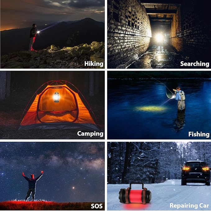 2 Pack Camping Lantern, Outdoor LED Camping Light, Rechargeable Flashlights with 1000LM, 6 Modes, 4000mAh Power Bank, IPX5 Waterproof Portable Emergency Camp Light for Hurricane Survival - Orange