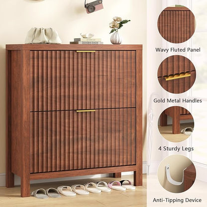 Shoe Cabinet Storage for Entryway, Fluted Shoe Cabinet