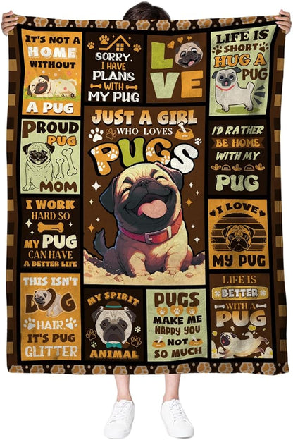 Pug Blanket Gifts for Women, Dog Lover Gifts, Pug Lovers, 50 * 60" Soft Throw Blanket for Christmas Birthday for Women