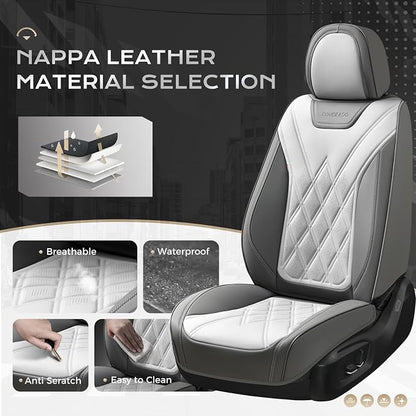 Coverado Car Seat Covers, Front Covers for Cars, Car Seat Cover Front Seats, Automotive Seat Cover, Waterproof, Leather Car Seat Cushion, Universal Interior Seat Protectors for Most Cars Light_Gray