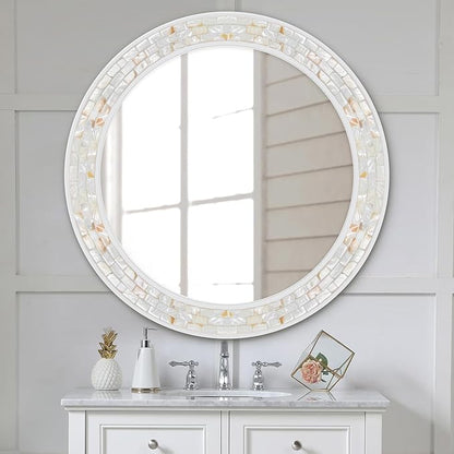 Tanmicoshomy Round Wall Mirror 28 Inch, Circle Mosaic Mirror