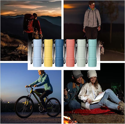 18 Pack 9 LED Small Mini Flashlight Set Plastic Handheld Flashlights with Lanyard, 3 AAA Batteries Included for Kids Night Reading Camping Emergency Hunting, 6 Color (Muted Color)