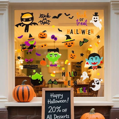 Halloween Window Clings Gel, Vampire, Zombie, Witch, Ghost, Black Cat, Bat, Home Party Supplies Window Glass Decorations