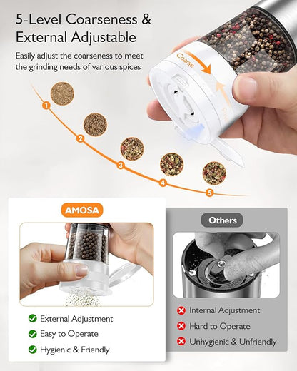 Electric Salt and Pepper Grinder Set, Upgraded 2-Speed Setting, External 5