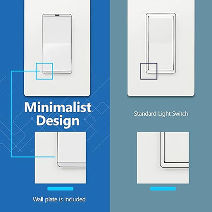 LIDER Minimalist Design Matte Finish Lighted Decorator Switch, Frameless Paddle