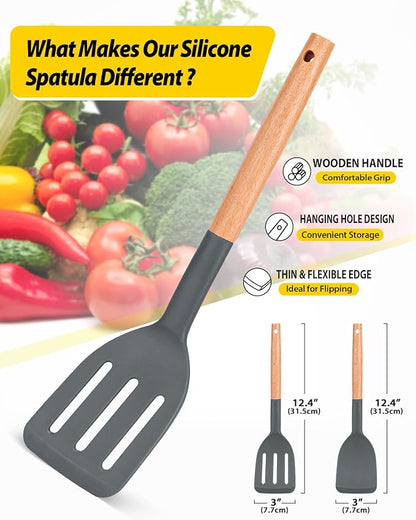 Pack of 2 Silicone Cooking Spatula, Heat Resistant Solid Turner, Non Stick