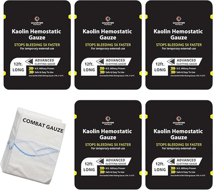 First Aid Advanced Quick Clotting Combat - Flexible Hemostatic - Stop The Bleed kit Faster Wound Packing with Quick Clotting Medical - Survival Kit Supplies - 3" x 12.5' (CT-Gauze-5)