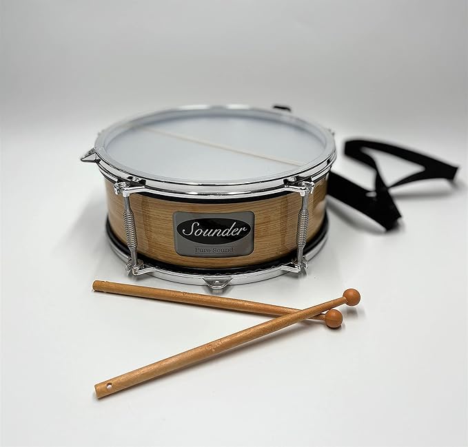 Tap-Along Sounder Snare Drum with Double Sided Batter Head Toy Tambourine Drum for Kids, Musical Instrument for Children 12 Months and Up Realistic Look with 2 Drum Sticks 10X10X4
