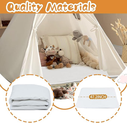 Sumbababy Kids Teepee Tent - Natural Canvas Playhouse with Fringe, Washable Fabric, Tipi Sleepover Tent, Includes Carry Bag, Lights & Colorful Flags - Perfect for Indoor & Outdoor Fun