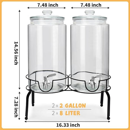 2 Gallon Beverage Dispenser 2 Pack, Stainless Steel Spigot Drink Dispenser