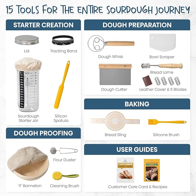 Sourdough Starter Kit, Banneton Bread Proofing Basket Set