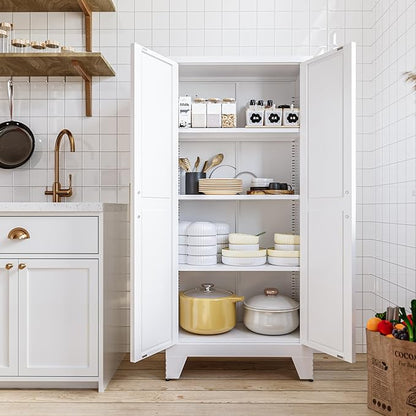 COFaR White Farmhouse Storage Kitchen Pantry Cabinet