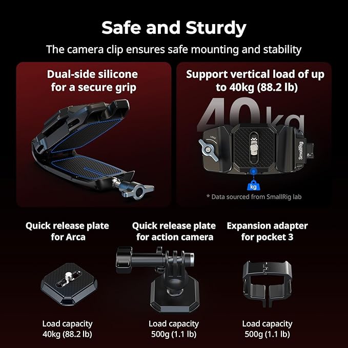 SMALLRIG Universal Three-in-One Camera Clip Kit, Quick Release System, Backpack