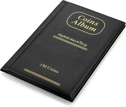 150 Pockets Coin Album, Penny Collecting Book, Souvenir Coins Collection Holder, Ideal for Pressed Pennies Passport, Hobby Coin Collector, Money Specie Display Storage Case (Black)