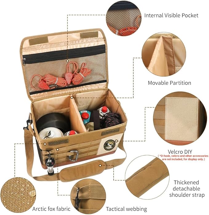 18L Camping Storage Bag, Multifunctional Waterproof Picnic Basket, Tent Stakes Organizer,with Adjustable Shoulder Strap for Hiking Cookware, Travel, Car