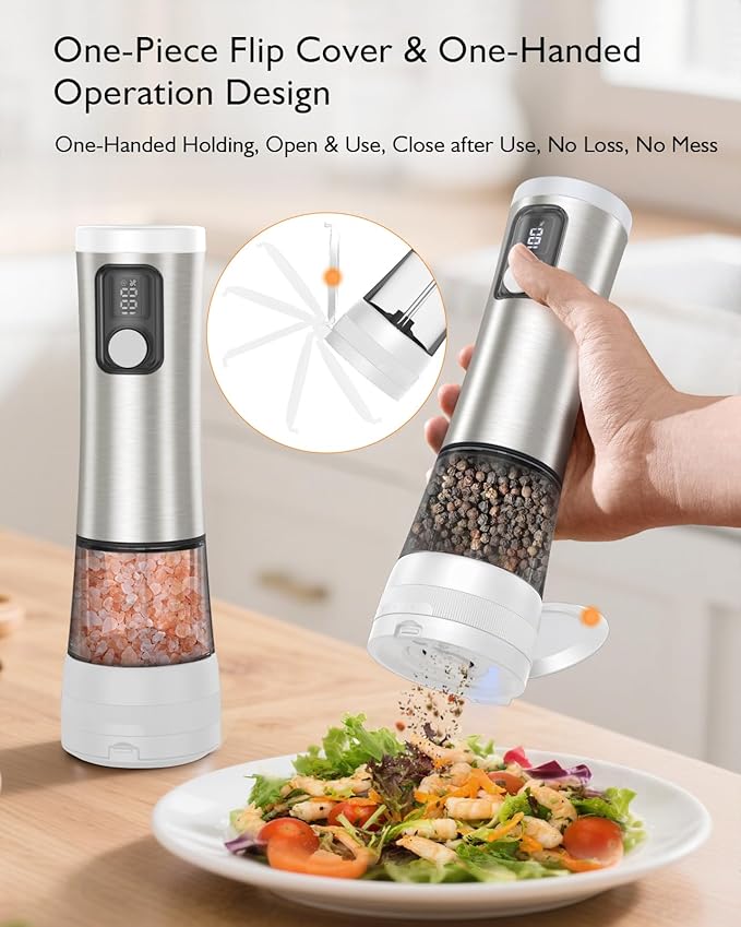 Electric Salt and Pepper Grinder Set, Upgraded 2-Speed Setting, External 5