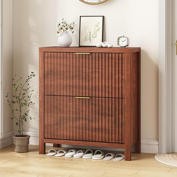 Shoe Cabinet Storage for Entryway, Fluted Shoe Cabinet