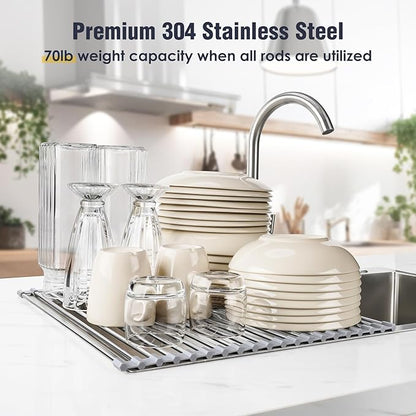 Tomorotec 21" x 15.5" Roll Up Dish Drying Rack Over Sink Drying Rack Sink Cover