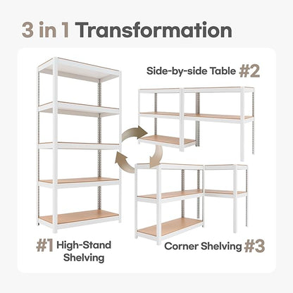 HOMEDANT House 5-Tier Laminated Metal Shelving Unit Adjustable Storage Utility Rack Heavy Duty Shelves Organization Multipurpose Shelf Kitchen Garage Pantry Closet 4Pack