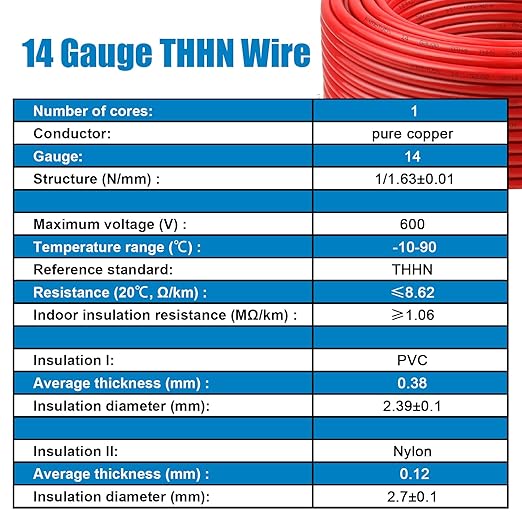 THHN Wire 14 Gauge 200 FT OFC Electrical Wire, 14 AWG Solid Copper Wire Rated