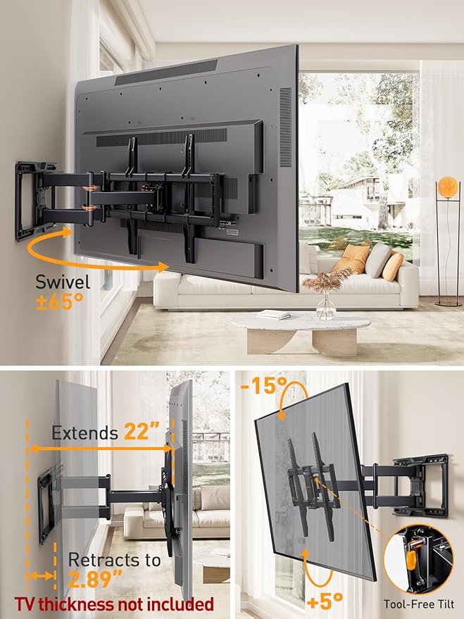 Perlegear UL-Listed Full Motion TV Wall Mount