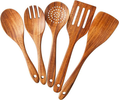 5 Piece Teak Wood Cooking Utensils Set