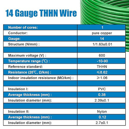 THHN Wire 14 Gauge 75 FT OFC Electrical Wire, 14 AWG Solid Copper Wire Rated up