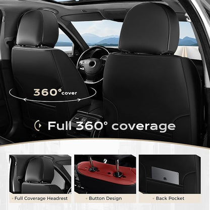 Coverado Car Seat Covers Full Set, Seat Covers for Cars, Front Seat Covers and Back Seat Cover Waterproof Leather Automotive Seat Cover, Universal Car Interior Protectors Cushion for Most Cars
