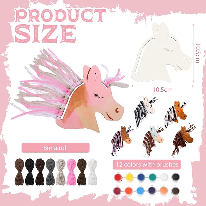 Geelin 24 Pcs Christmas Wooden Horse Craft Western Ornament Unfinished Wooden Cutouts Horse Painting Kit Unicorn Ornament DIY Cowboy Craft Paint Your Own Art for Christmas Party Favors(Cute)