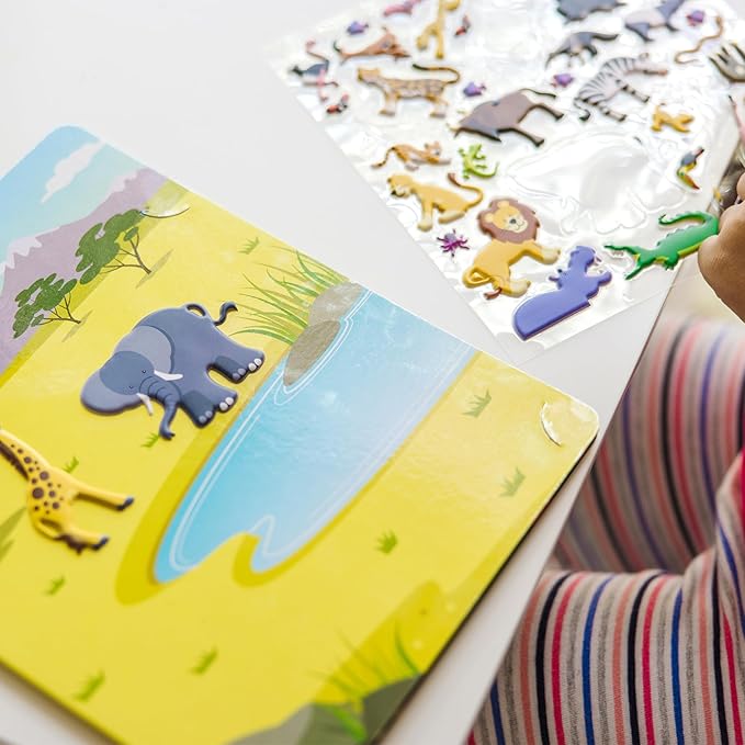 Melissa & Doug Puffy Sticker Activity Books Set of 3 – Safari, Dinosaur & Ocean, with 118 Reusable Puffy Stickers and Fold-Out Scenes, Mess Free Play Set & Travel Toys for Kids Ages 4+ - FSC Certified