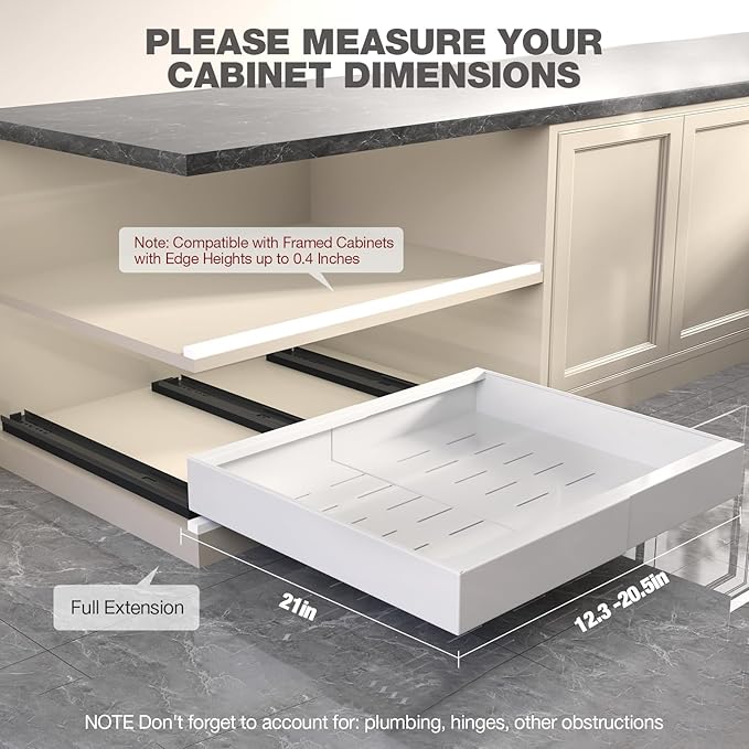 Seinloes 4 Pack Pull Out Cabinet Organizer 21" Deep, Full Extension 3 Slide