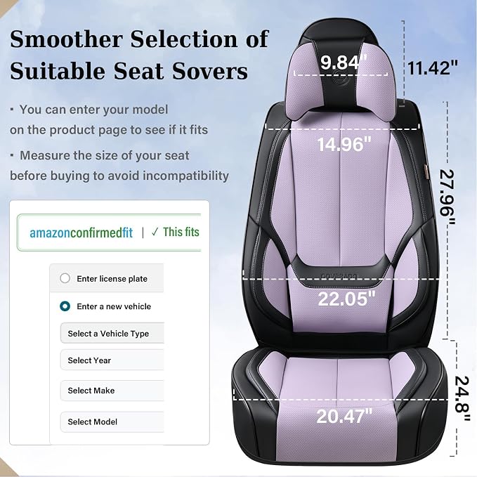 Coverado Universal Seat Covers Full Set, 5 Seats Universal Seat Covers for Cars, Waterproof Nappa Leather Car Seat Covers with Head Pillow, Auto Protectors Fit for Most SUV Pick-up Truck-Black&Purple