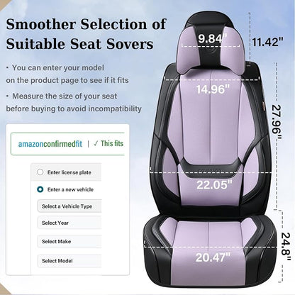 Coverado Universal Seat Covers Full Set, 5 Seats Universal Seat Covers for Cars, Waterproof Nappa Leather Car Seat Covers with Head Pillow, Auto Protectors Fit for Most SUV Pick-up Truck-Black&Purple
