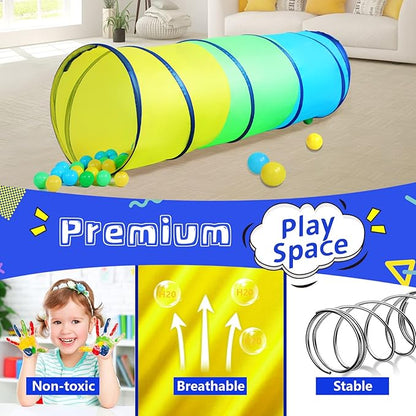 PigPigPen Kids Tunnel for Toddlers,Pop Up Play Tunnel Tent for Babies or Dogs, Indoor & Outdoor Toys for Kids Backyard Playset (Yellow,Green,Blue Play Tent)