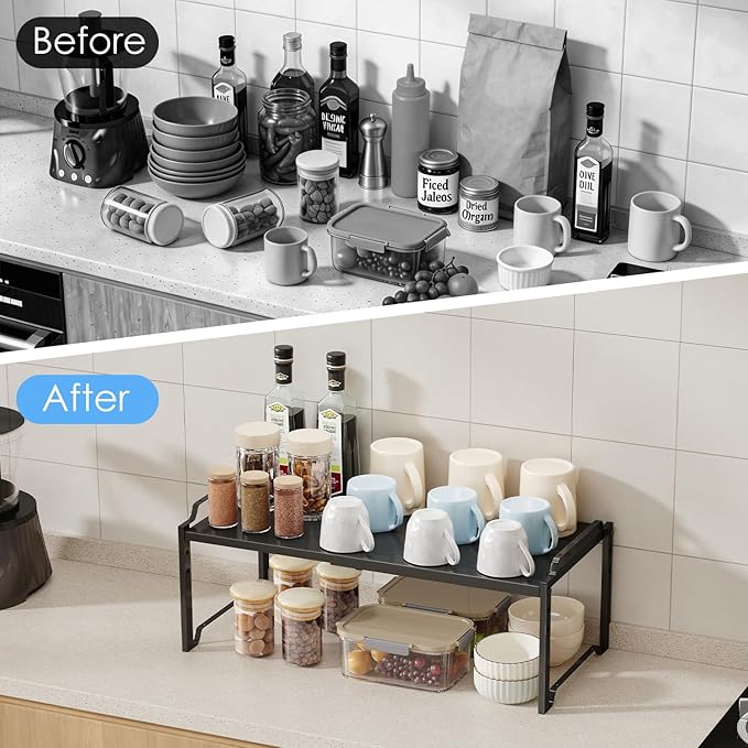 2 Pack 11” Width Expandable Kitchen Cabinet Organizer Shelves, Metal Kitchen