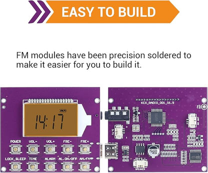 ICSTATION DIY Radio Kit - FM Assemble Kit with Time Display, Rechargeable, 87-108MHZ, No Soldering Required, Assembly Project for Adults & Students, STEM Education