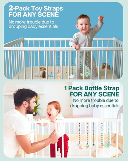 Toy Straps for Baby, Adjustable Toy Holder for Stroller Accessories, Silicone Tether Pacifier Clip, No Throw Travel Essential Leash for High Chair, Car Seat (3- Pack)