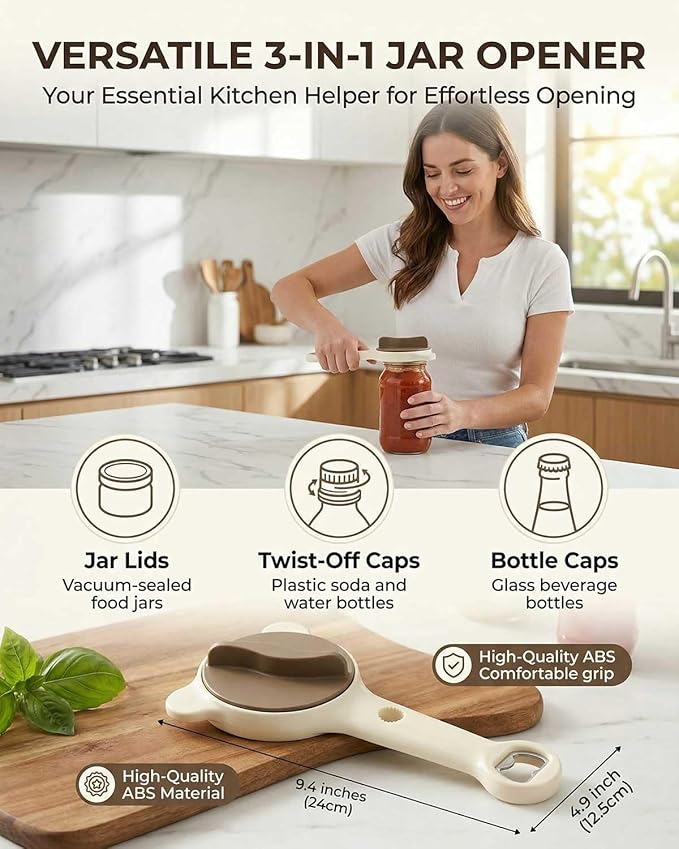 Jar Opener – 4-in-1 Adjustable Stainless Steel Secure Grip Lid Remover