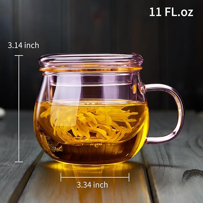 DOPUDO 11oz Pink Glass Tea Cup
